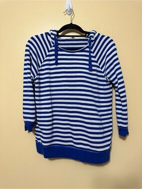 Gap Hooded V-neck Lightweight Striped Sweater Women S Blue